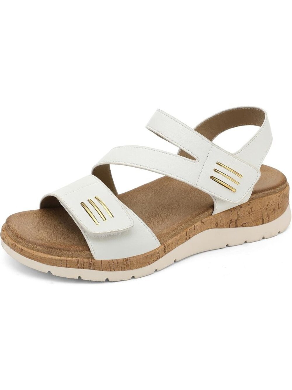 UBFEN Women's White Summer Open Toe Adjustable Instep and Ankle Straps Sandals